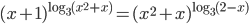 (x+1)^{\log_3(x^2+x)}=(x^2+x)^{\log_3(2-x)}