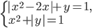 \left\{\begin{array}{l l} |x^2-2x|+y=1,\\ x^2+|y|=1\end{array}\right.