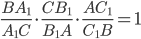 \displaystyle\frac{BA_1}{A_1C}\cdot\frac{CB_1}{B_1A}\cdot\frac{AC_1}{C_1B}=1