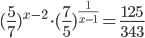 (\frac{5}{7})^{x-2}\cdot (\frac{7}{5})^{\frac{1}{x-1}}=\frac{125}{343}