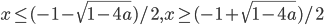 x\leq (-1-\sqrt{1-4a})/2, x\geq (-1+\sqrt{1-4a})/2