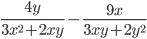 \frac{4y}{3x^2+2xy}-\frac{9x}{3xy+2y^2}