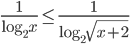 \frac{1}{\log_2x}\leq\frac{1}{\log_2\sqrt{x+2}}