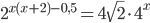 2^{x(x+2)-0,5}=4\sqrt{2}\cdot 4^x