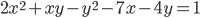2x^2+xy-y^2-7x-4y=1
