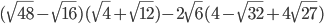 (\sqrt{48}-\sqrt{16})(\sqrt{4}+\sqrt{12})-2\sqrt{6}(4-\sqrt{32}+4\sqrt{27})