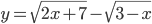 y=\sqrt{2x+7}-\sqrt{3-x}