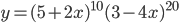y=(5+2x)^{10}(3-4x)^{20}