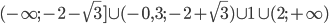 (-\infty; -2-\sqrt{3}]\cup (-0,3; -2+\sqrt{3})\cup {1}\cup (2;+\infty)