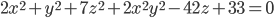 2x^2+y^2+7z^2+2x^2y^2-42z+33=0