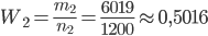 W_2=\displaystyle\frac{m_2}{n_2}=\frac{6019}{1200}\approx0,5016