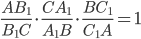 \displaystyle\frac{AB_1}{B_1C}\cdot\frac{CA_1}{A_1B}\cdot\frac{BC_1}{C_1A}=1