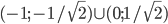 (-1; -1/\sqrt{2})\cup (0; 1/\sqrt{2})