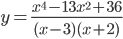 y=\displaystyle\frac{x^4-13x^2+36}{(x-3)(x+2)}