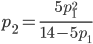 p_2=\frac{5p_1^2}{14-5p_1}